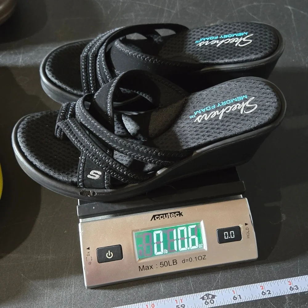 Skechers Womens Black Rumblers Young At Heart Wedge Sandals 7 Comfort Summer